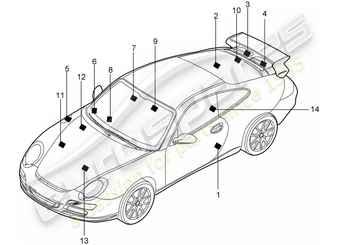 porsche 997 gt3 (2009) signs/notices part diagram