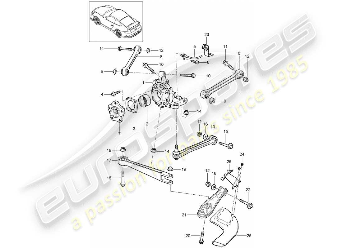 porsche 997 gt3 (2009) rear axle part diagram