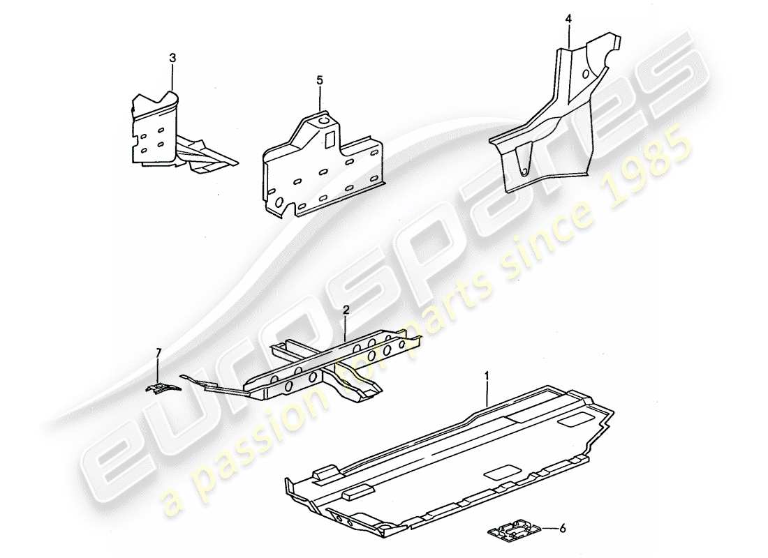 porsche 944 (1990) floor pan - reinforcement part diagram