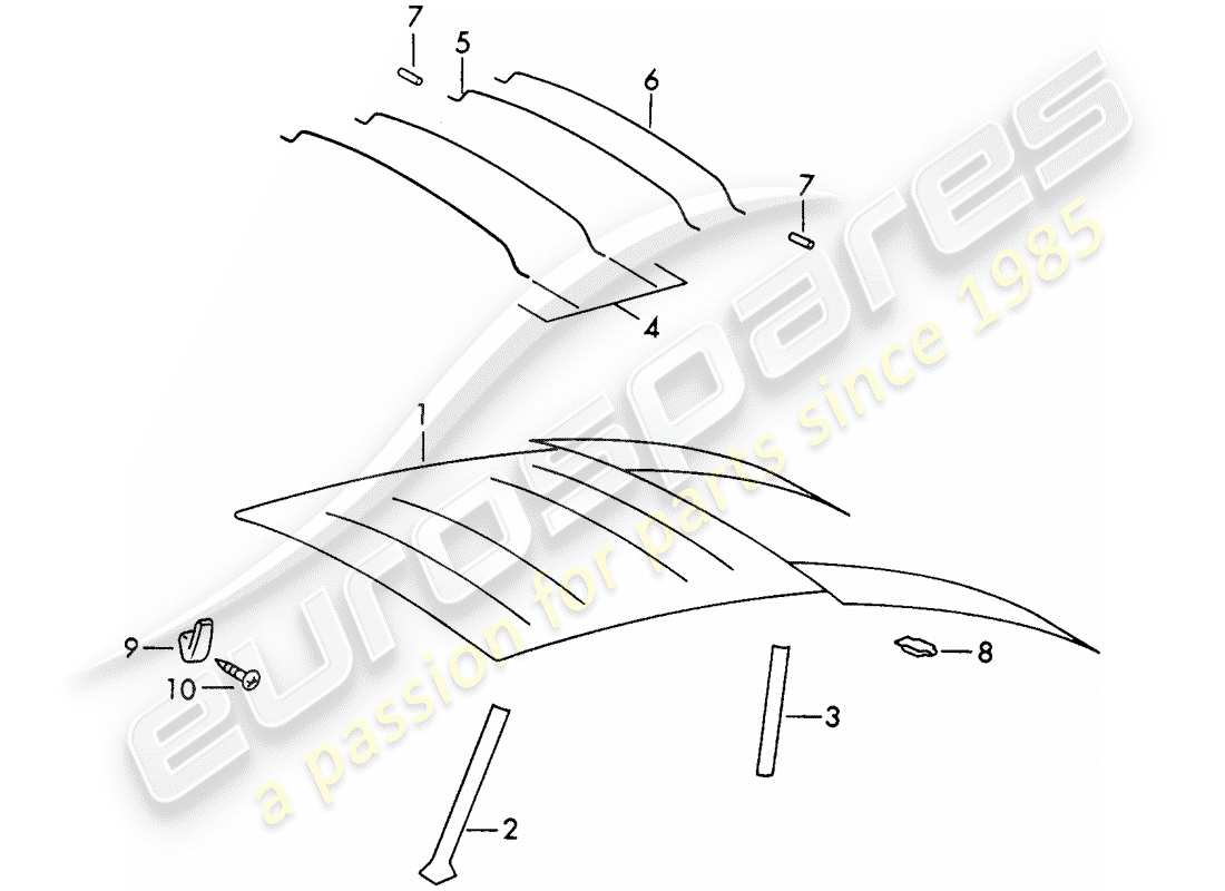 porsche 911/912 (1966) interior equipment - roof part diagram