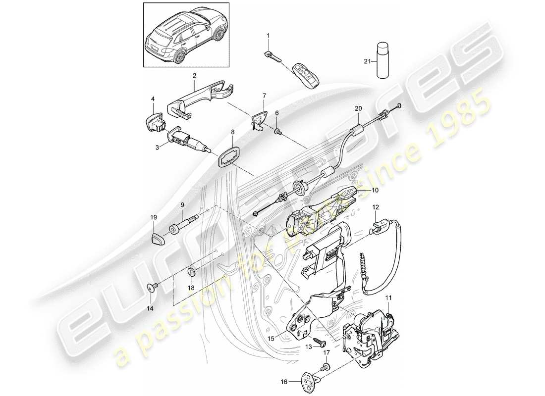 porsche cayenne e2 (2017) door handle part diagram