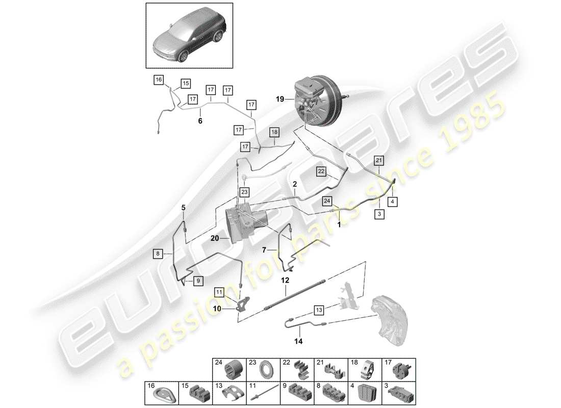 porsche cayenne e3 (2018) brake line part diagram