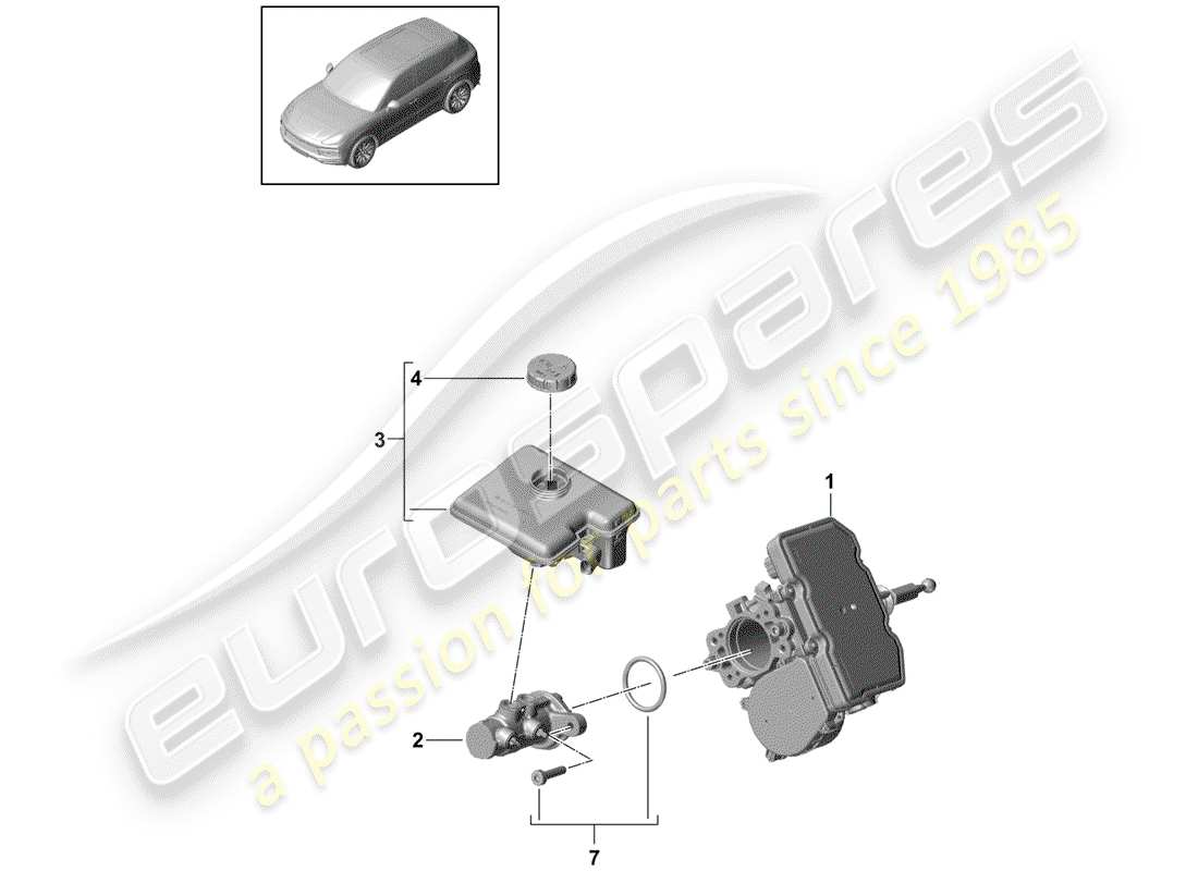 porsche cayenne e3 (2018) tandem brake master cylinder part diagram