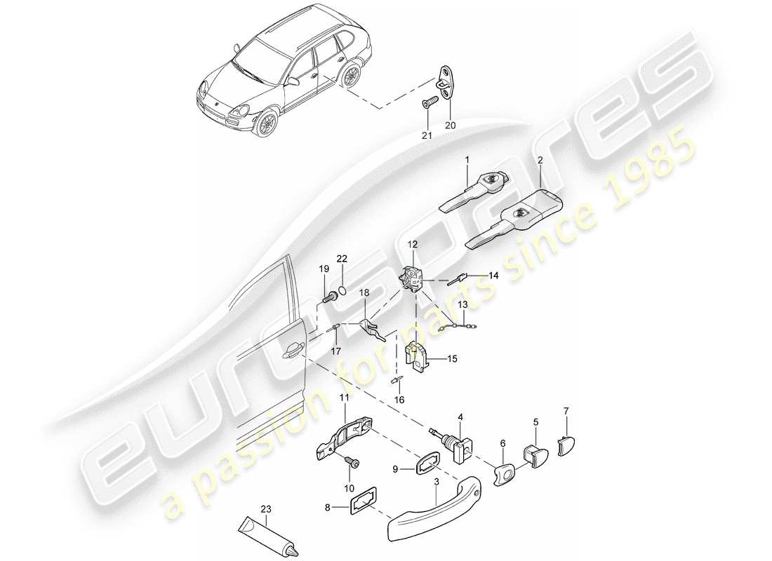 porsche cayenne (2006) door handle, outer part diagram