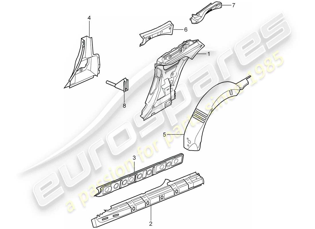 porsche 997 t/gt2 (2009) side panel part diagram