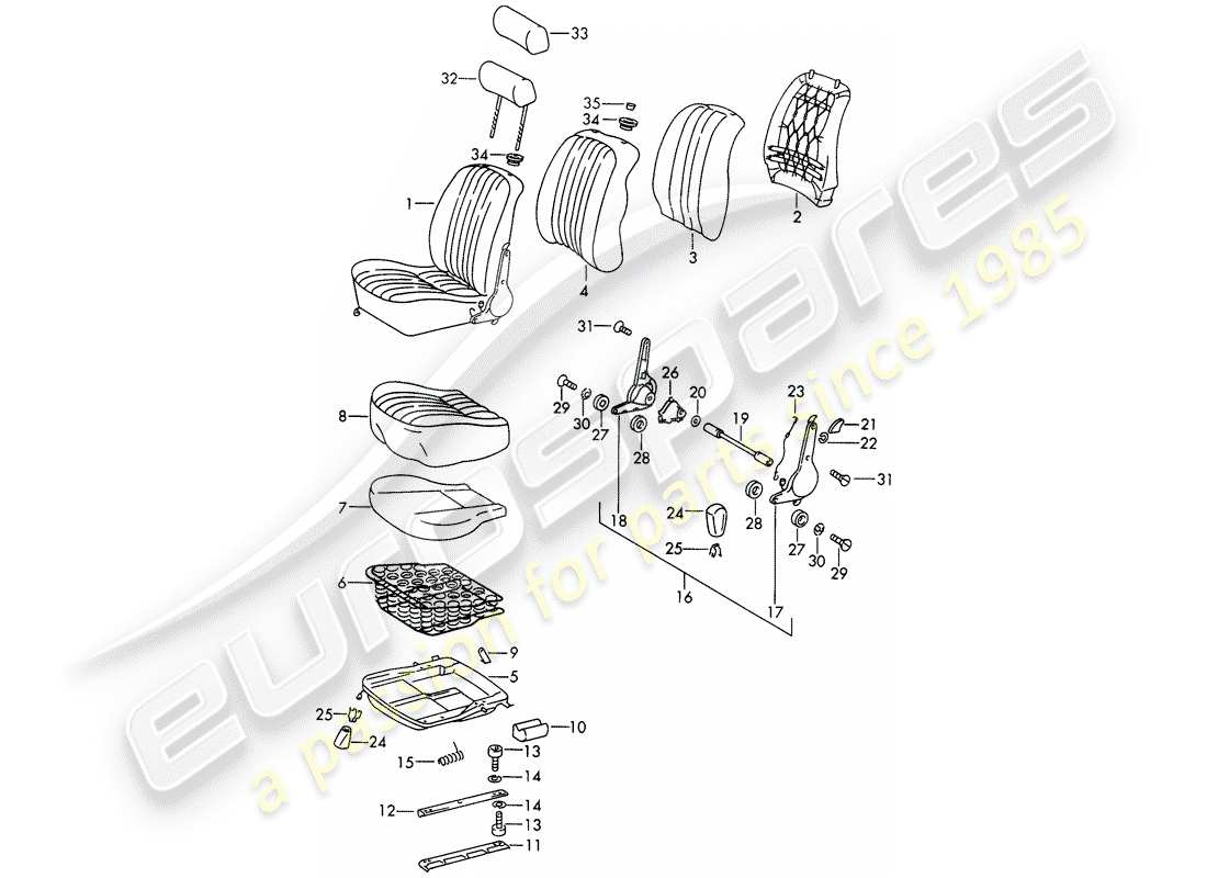 porsche 911/912 (1965) front seat - d - mj 1969>> part diagram