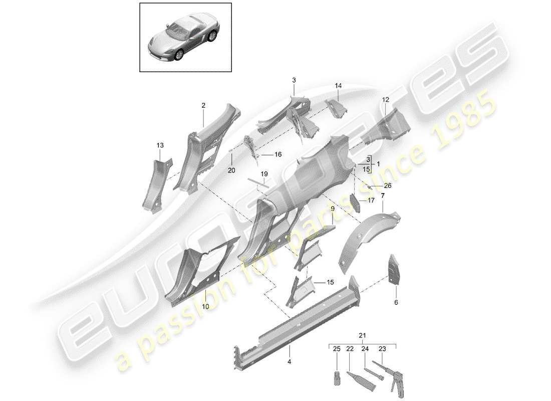 porsche 718 boxster (2019) side panel part diagram