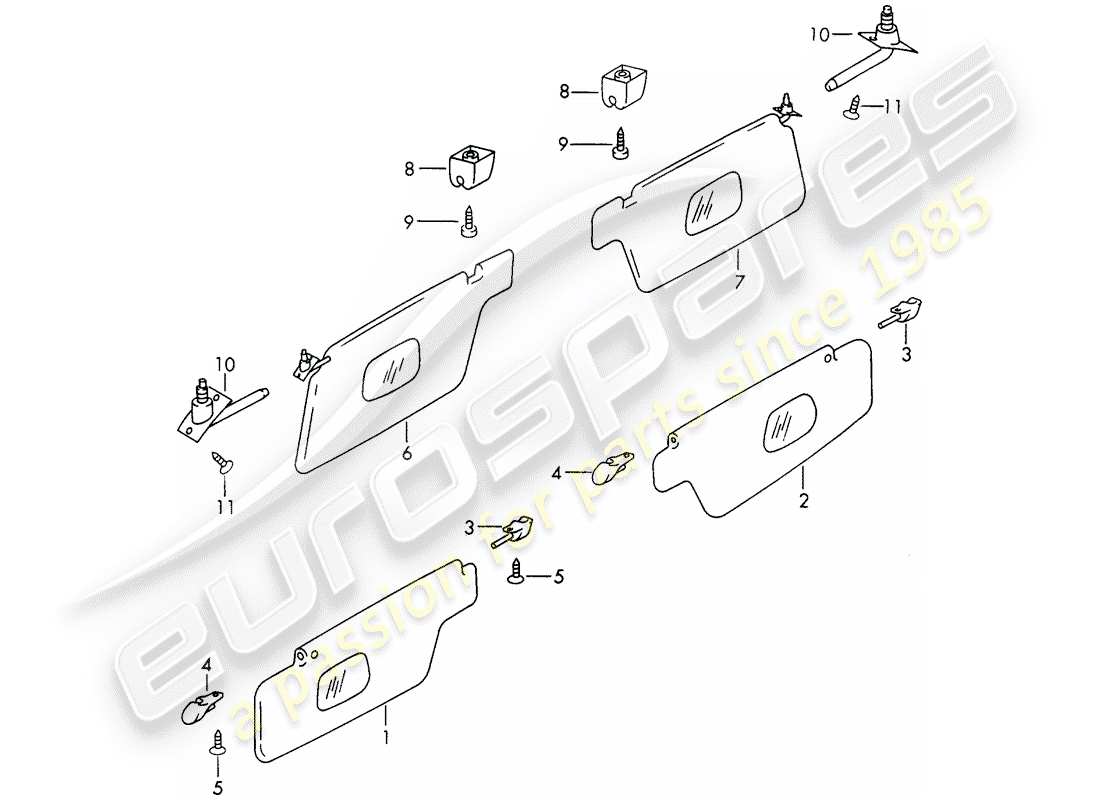 porsche 911/912 (1965) sun vizors part diagram