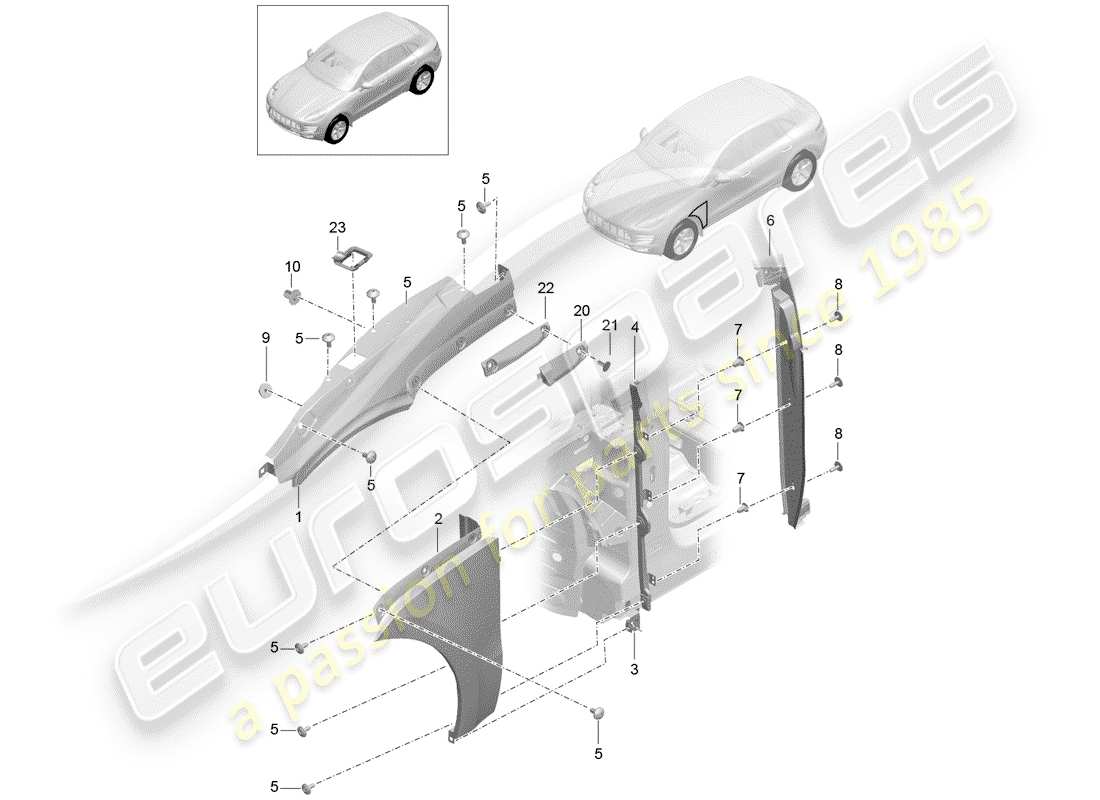 porsche macan (2018) fender part diagram