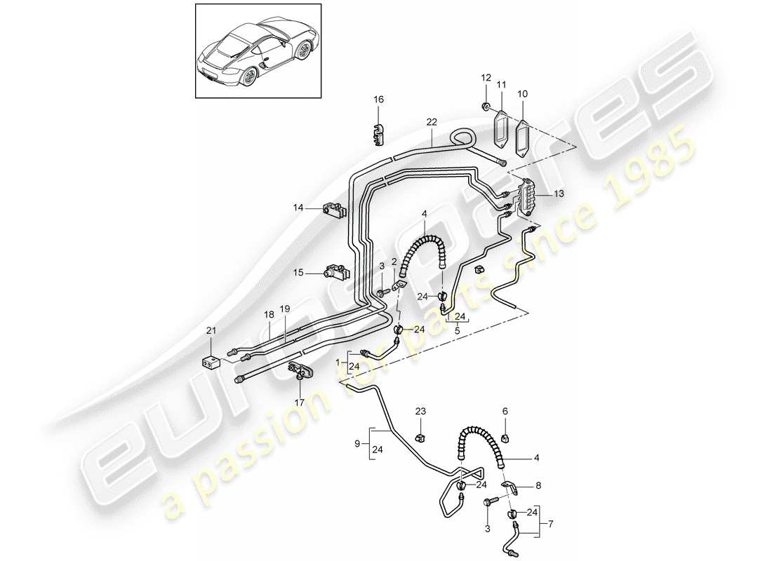 porsche cayman 987 (2011) brake line part diagram