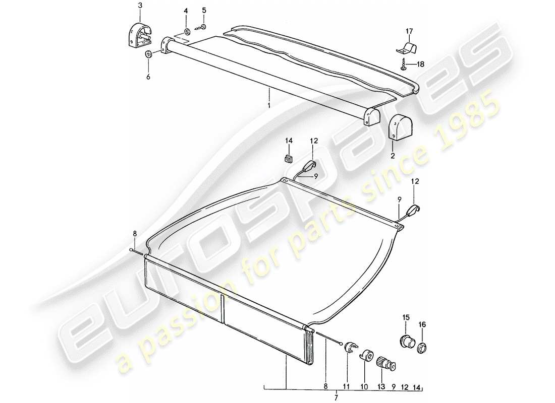 porsche 944 (1990) luggage compartment cover part diagram