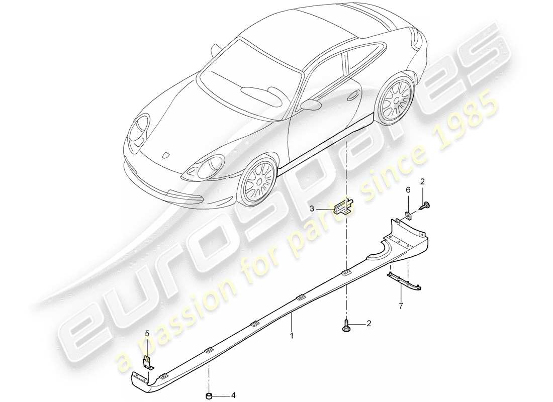 porsche 996 (1999) trim cover - side member trim - single parts part diagram