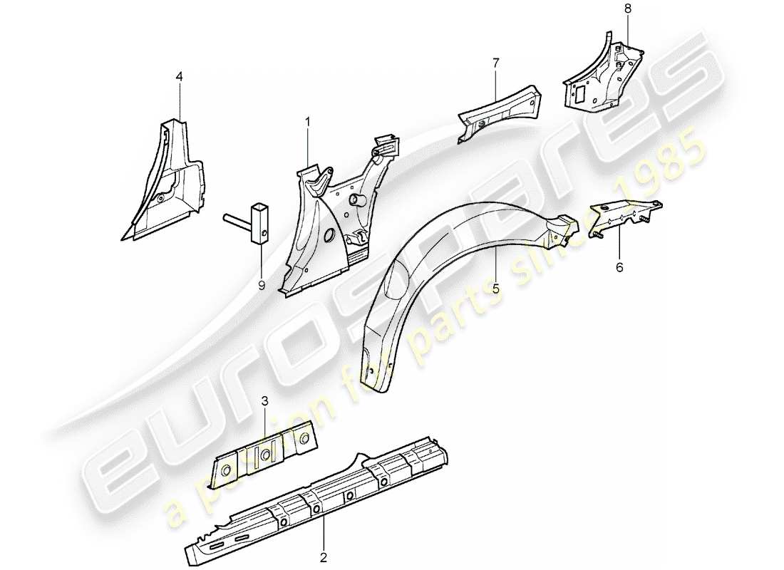 porsche 996 (1999) side panel part diagram