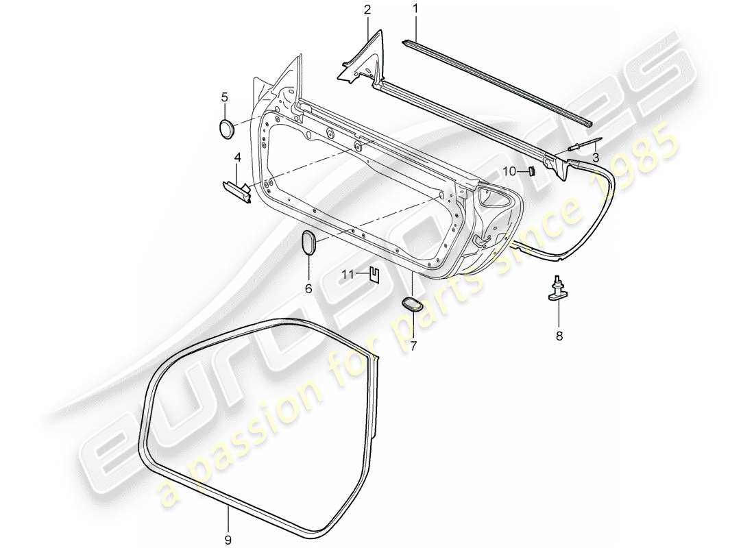 porsche cayman 987 (2008) door seal part diagram