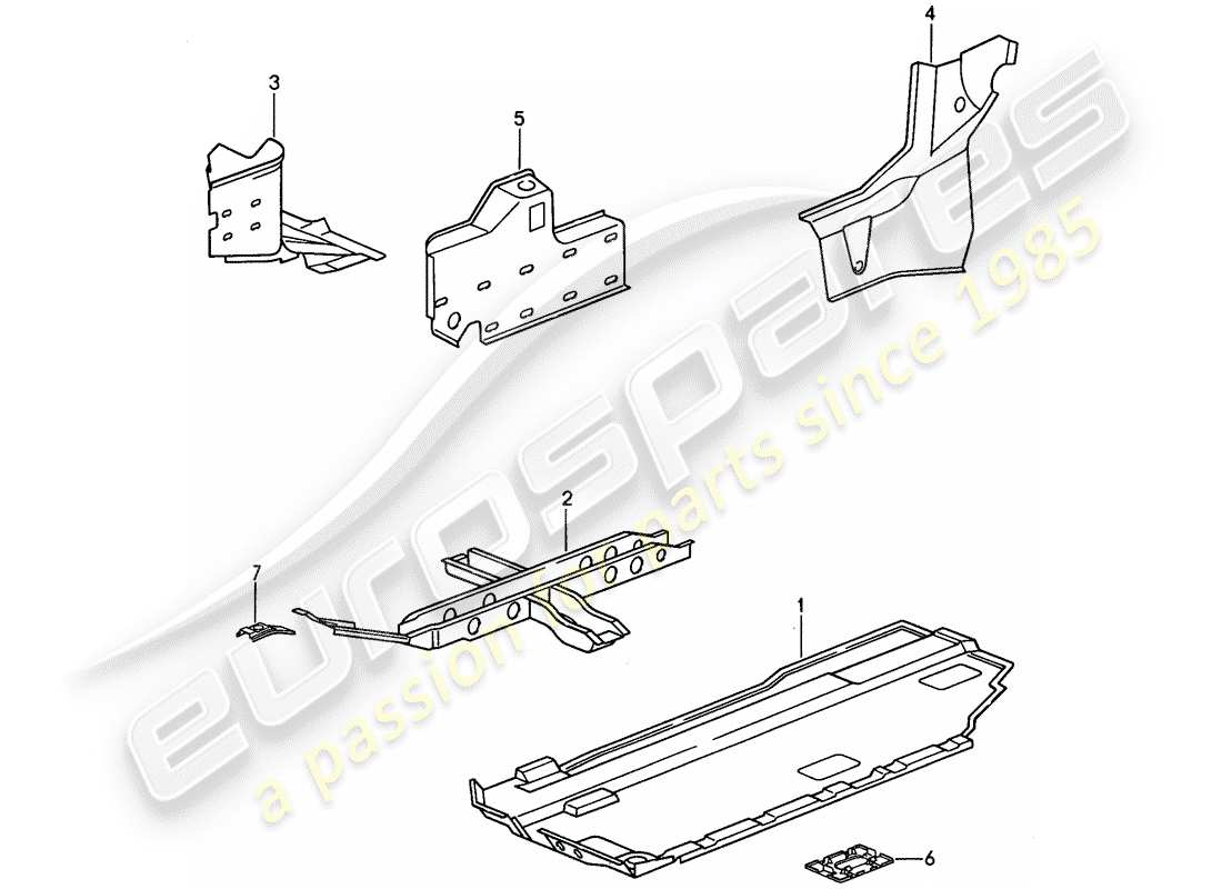 porsche 968 (1992) floor pan - reinforcement part diagram