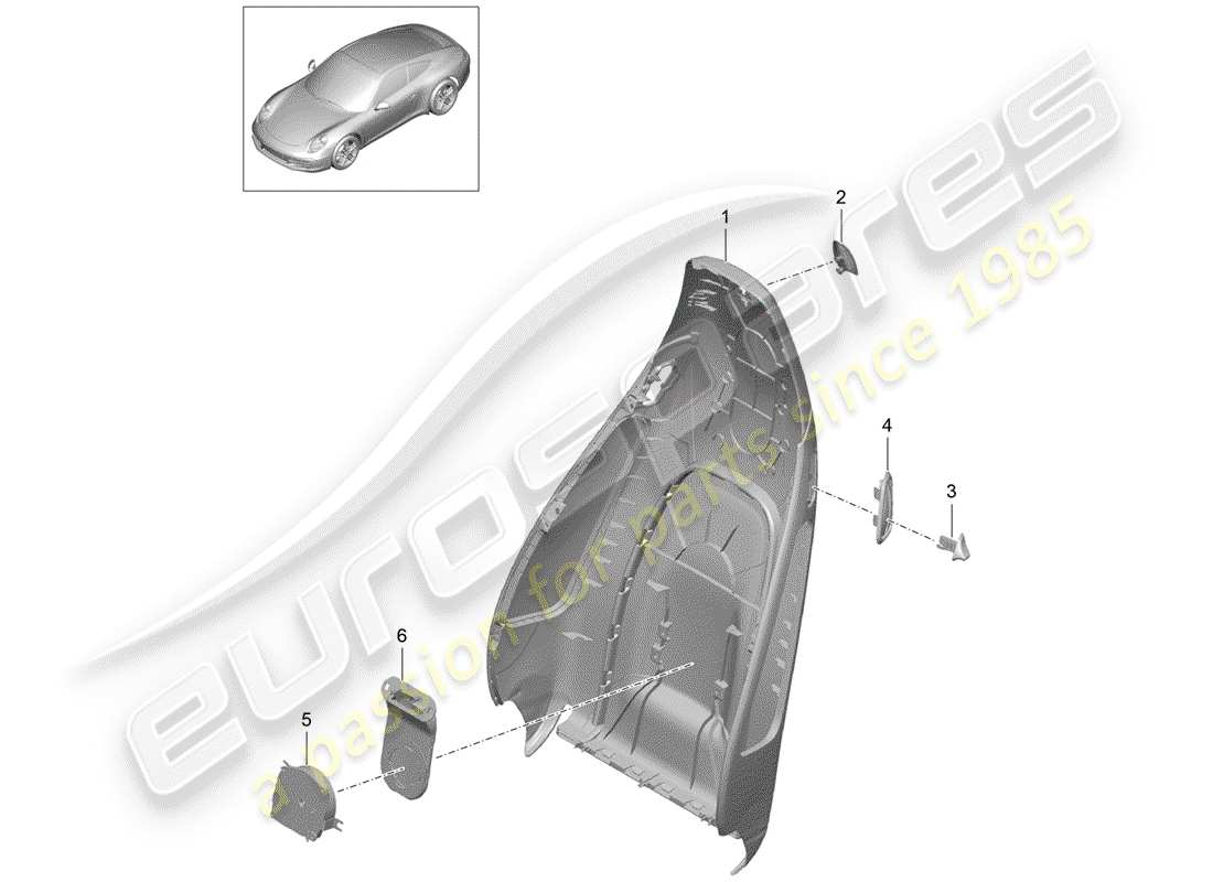 porsche 991 (2014) backrest shell part diagram