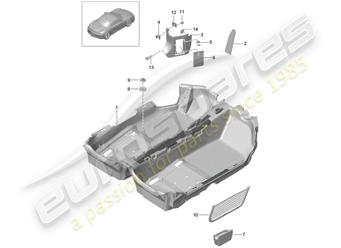 porsche boxster 981 (2013) floor cover part diagram