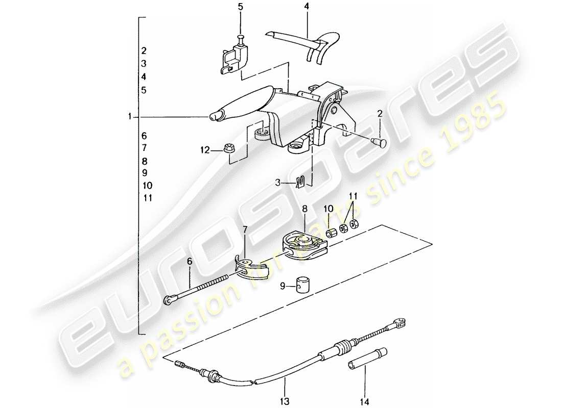 porsche 996 gt3 (2001) hand brake lever part diagram