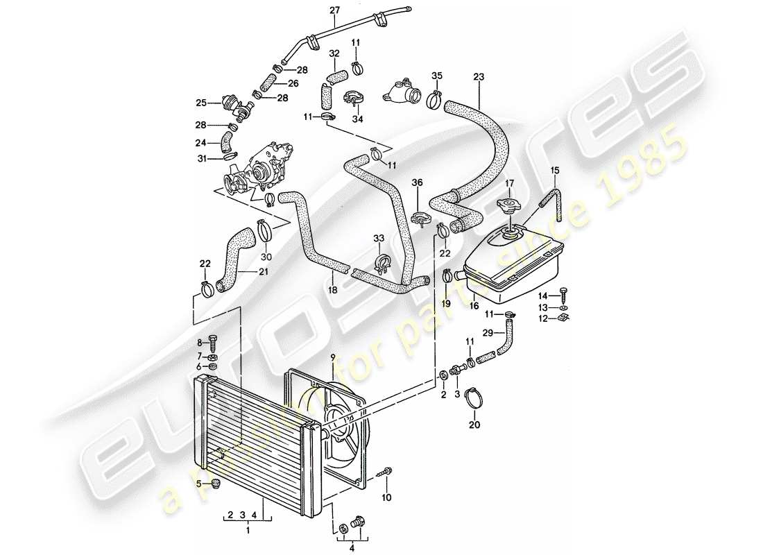 porsche 968 (1995) water cooling part diagram