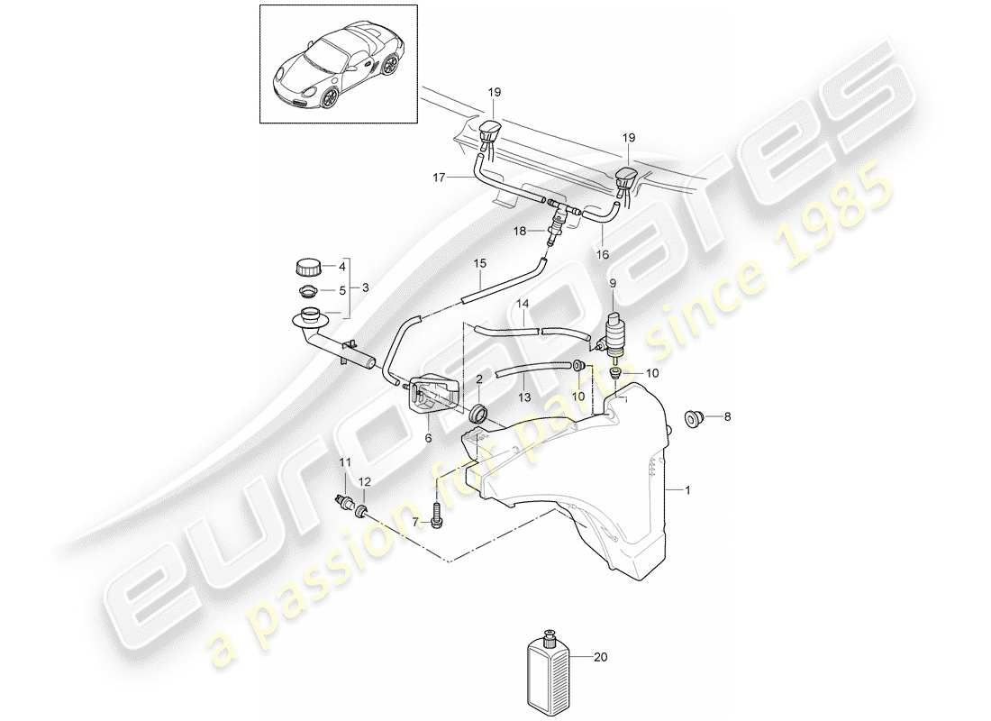 porsche boxster 987 (2009) windshield washer unit part diagram