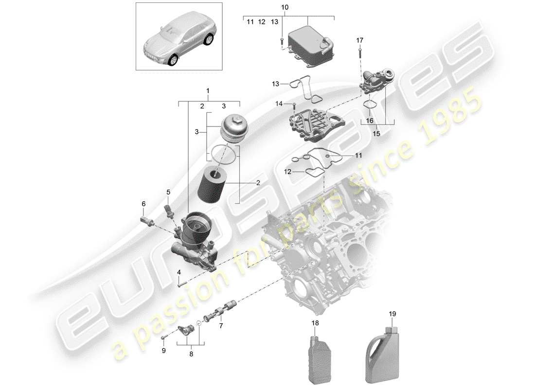 porsche macan (2018) oil filter part diagram