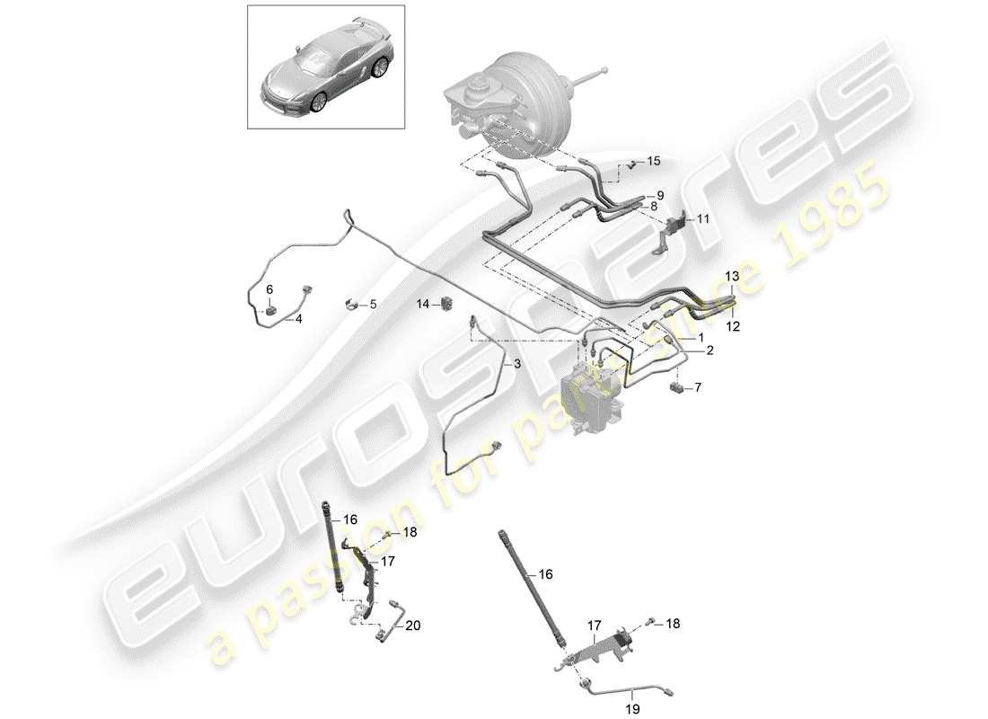 porsche cayman gt4 (2016) brake lines part diagram