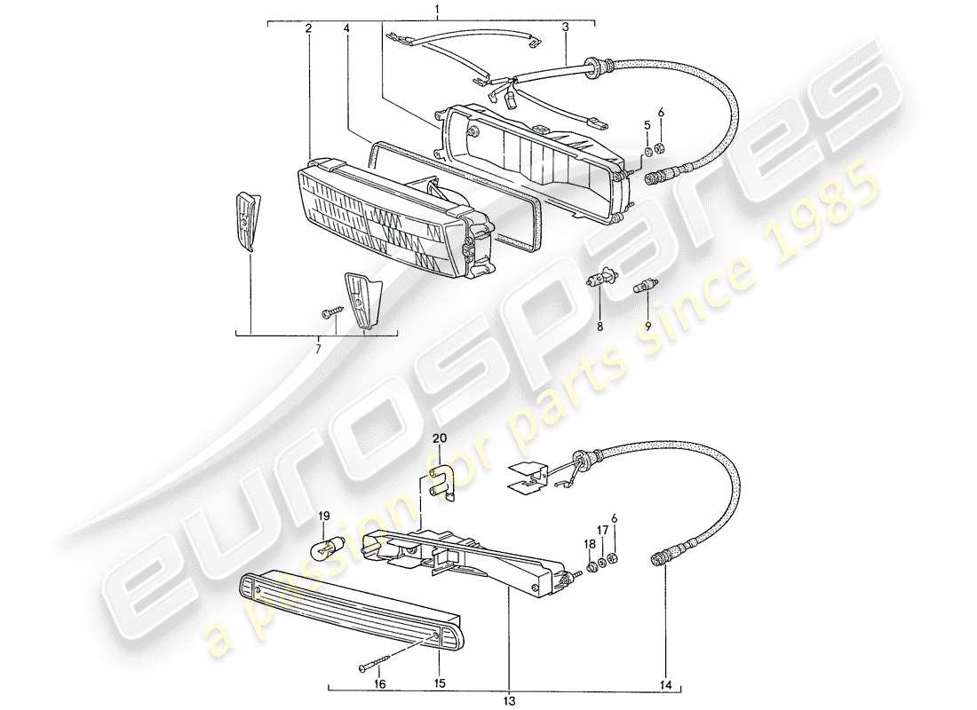 porsche 944 (1990) additional headlight - turn signal part diagram