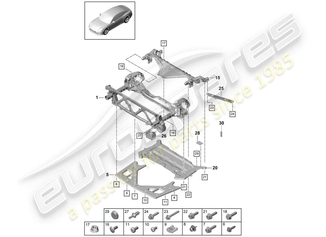 porsche panamera 971 (2017) sub frame part diagram