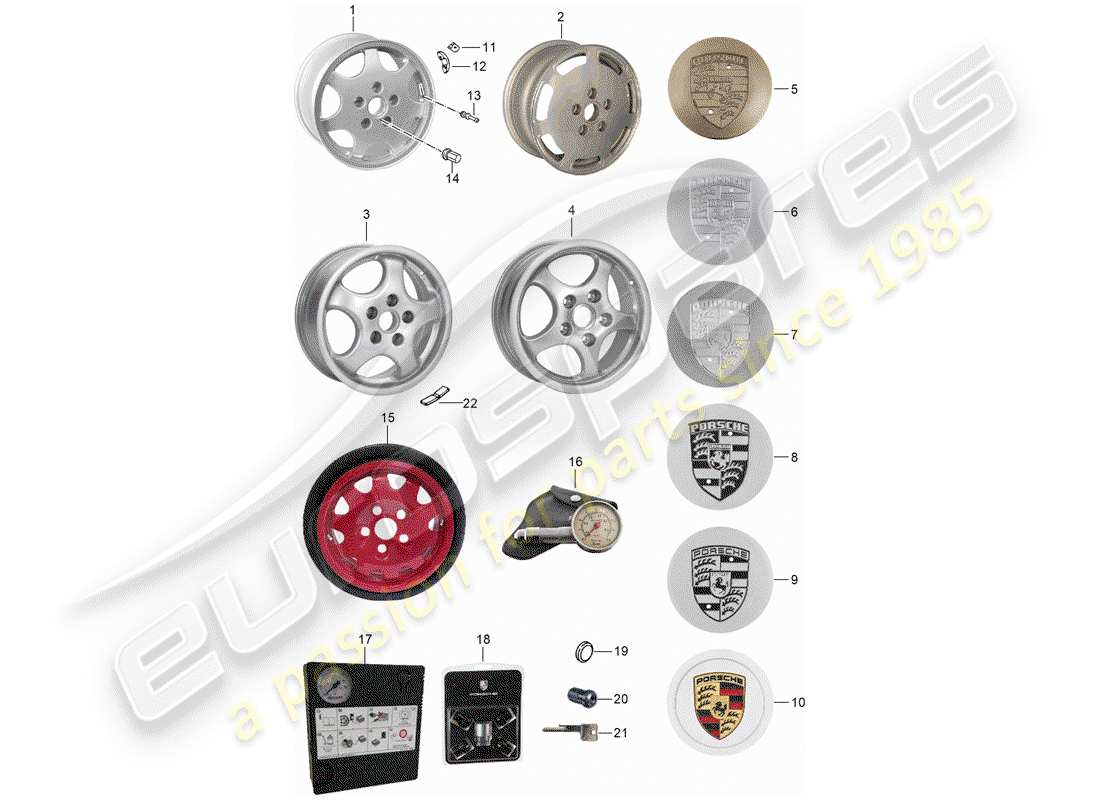 porsche 964 (1989) alloy wheel part diagram