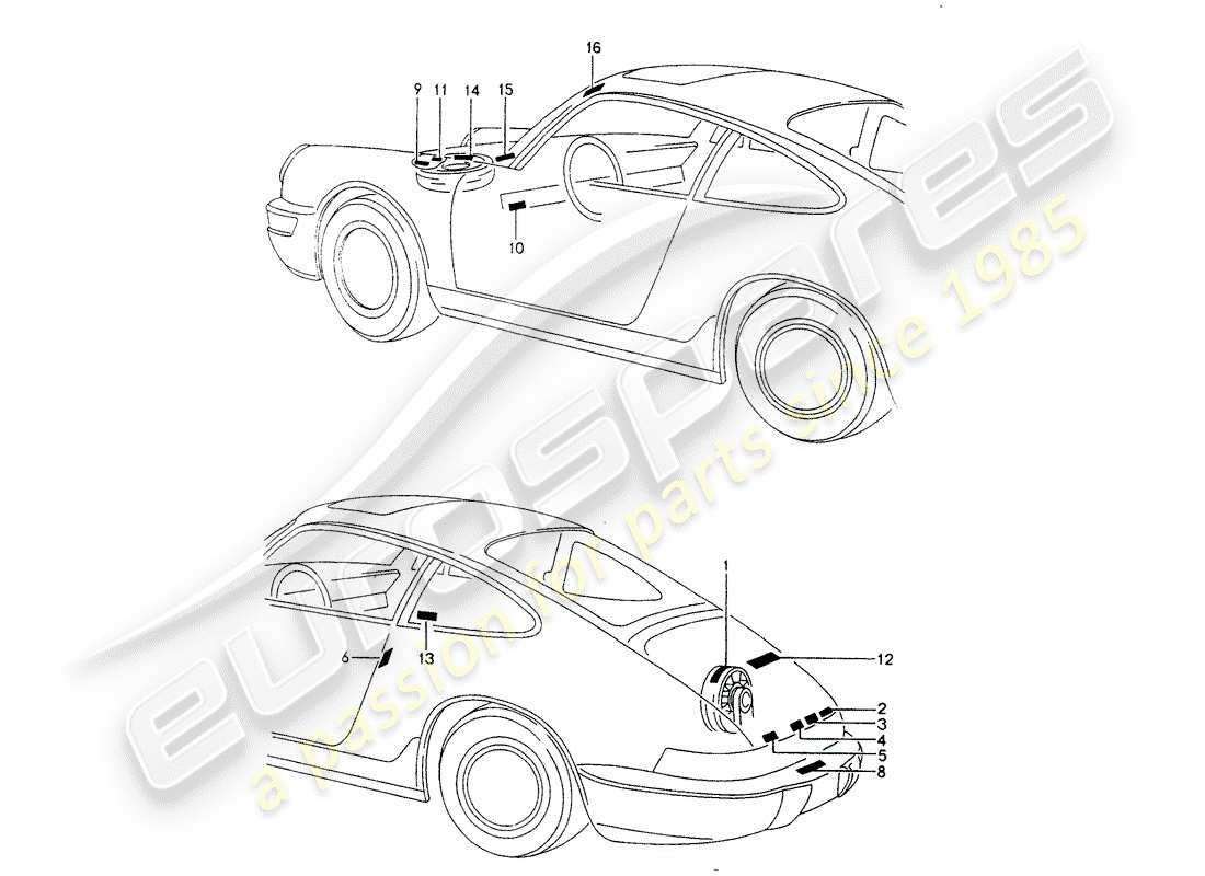 porsche 964 (1989) signs/notices part diagram