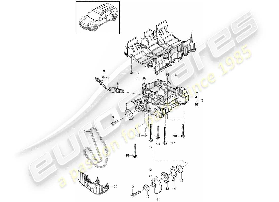 porsche cayenne e2 (2016) oil baffle plate part diagram