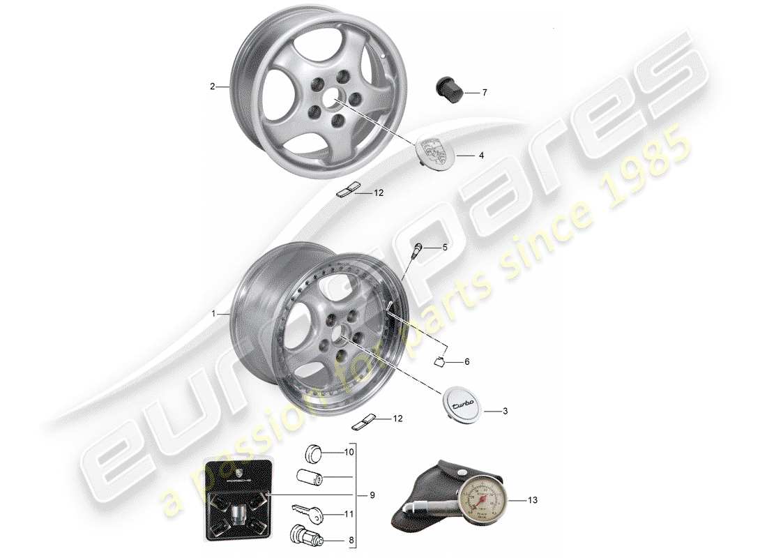 porsche 964 (1994) wheels - d - mj 1993>> part diagram