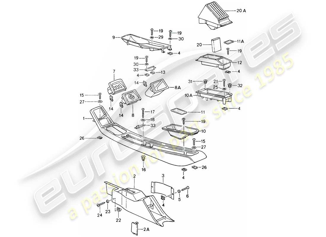 porsche 964 (1989) center console part diagram