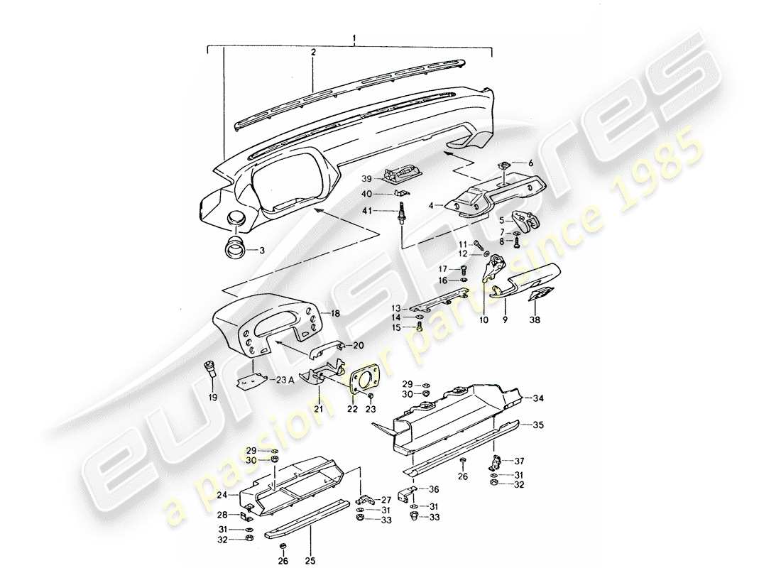 porsche 928 (1995) dash panel trim - for cars without - airbag - (passenger side) part diagram