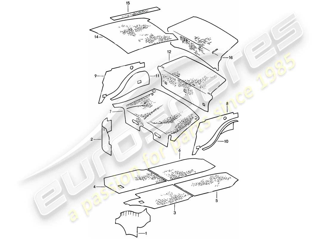 porsche 911 (1987) body shell - sound absorbers part diagram