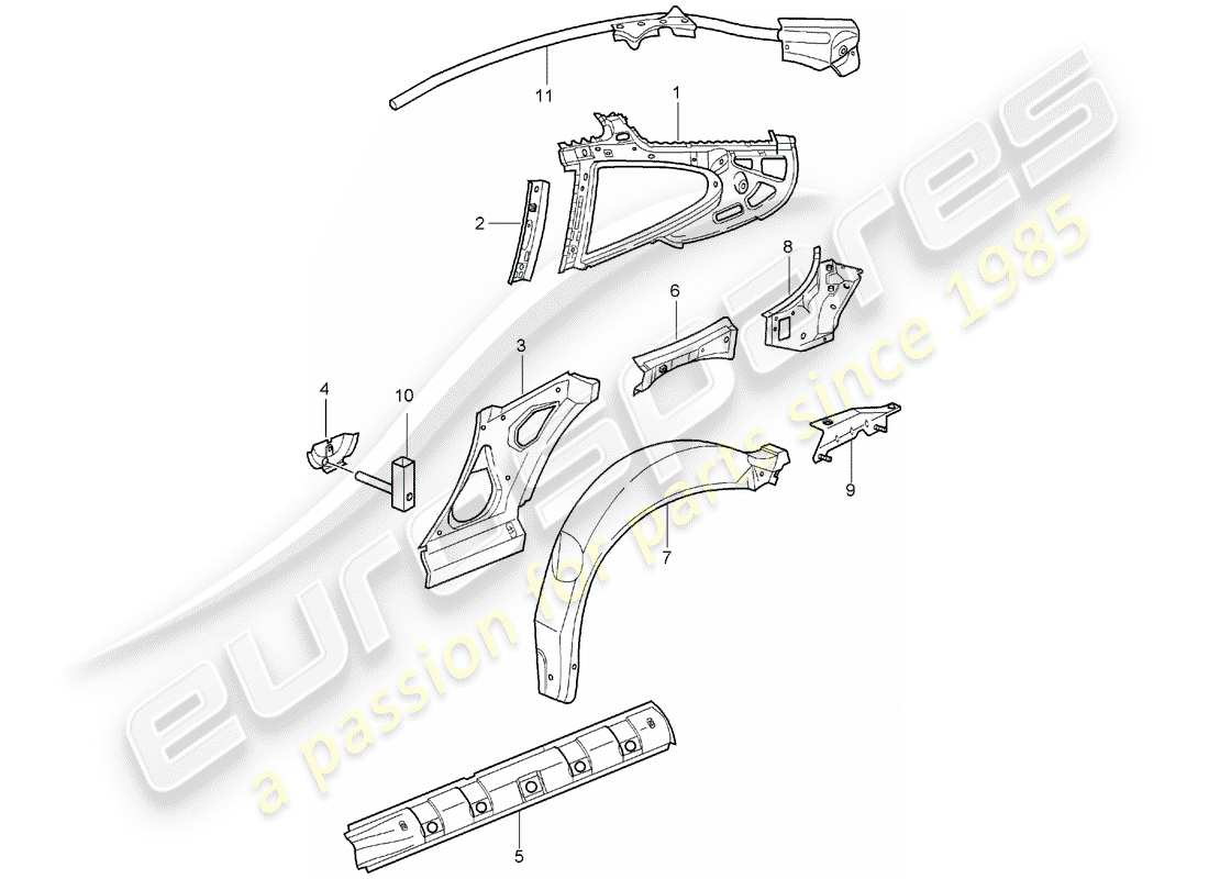 porsche 996 gt3 (2003) side panel part diagram