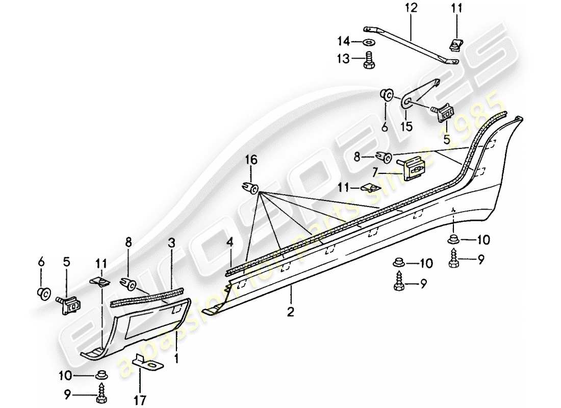 porsche 968 (1995) side member trim part diagram