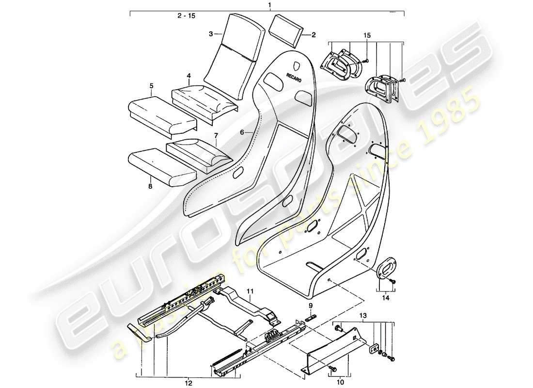 porsche 996 t/gt2 (2005) seat - perlon velour part diagram