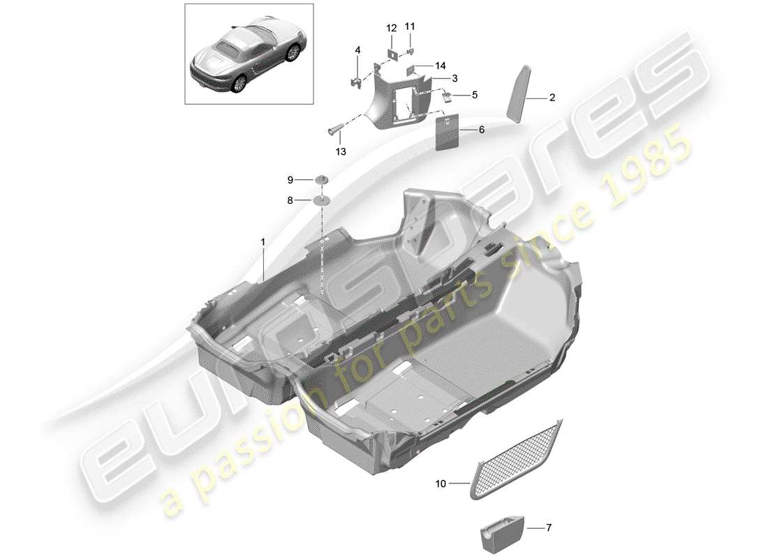 porsche 718 boxster (2019) floor cover part diagram