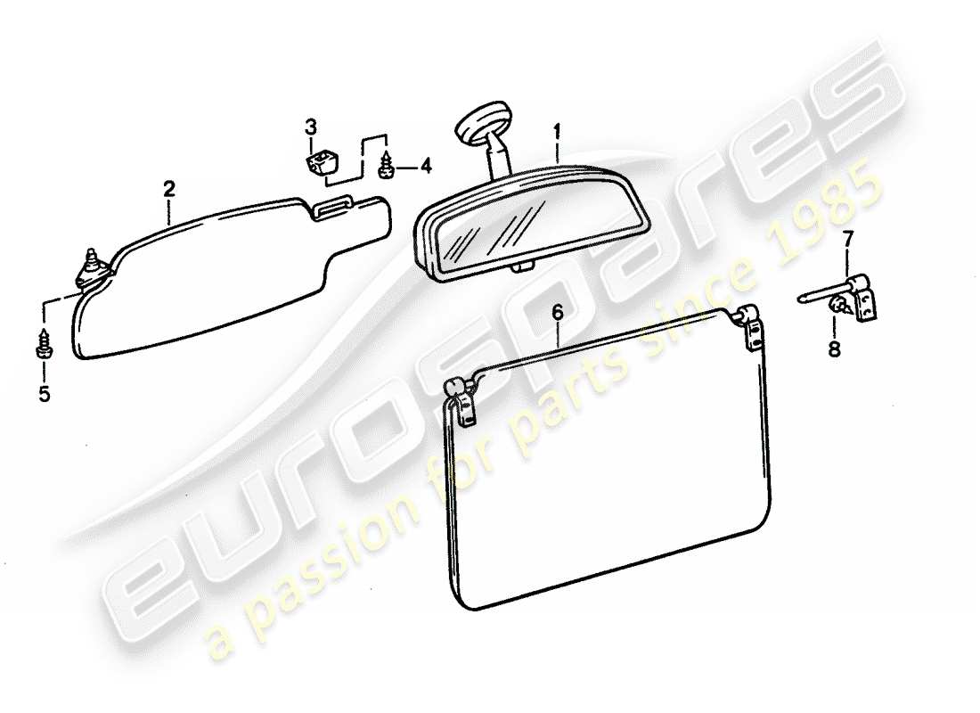 porsche 928 (1994) sun vizor - rear view mirror inner part diagram