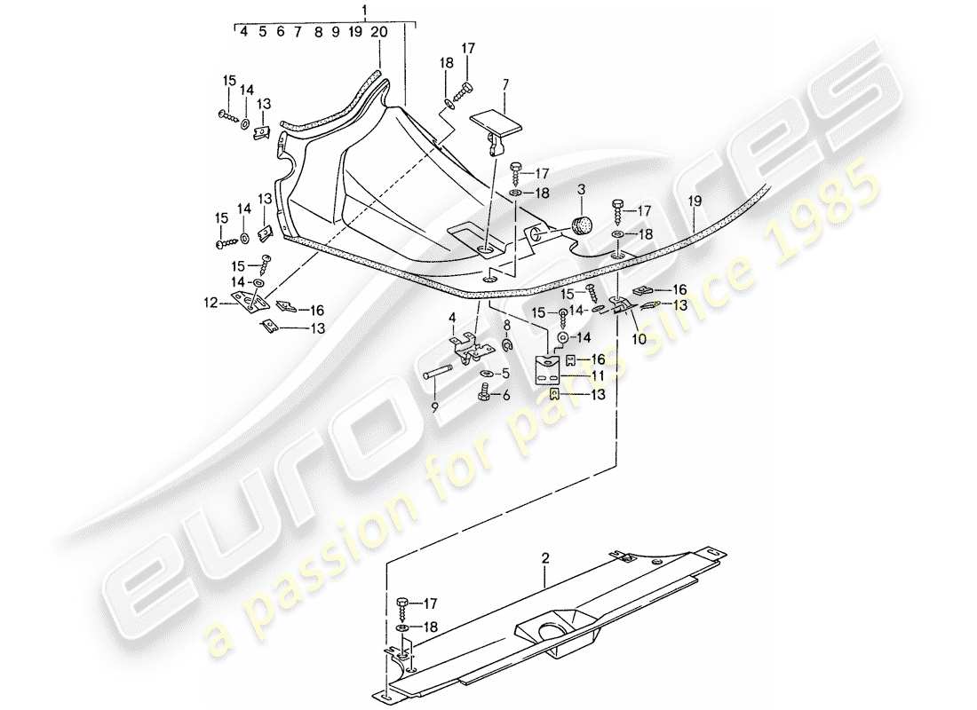 porsche 959 (1988) cover for engine compartment part diagram