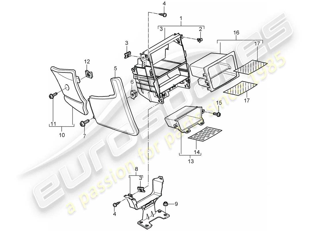 porsche 997 gt3 (2009) center console part diagram