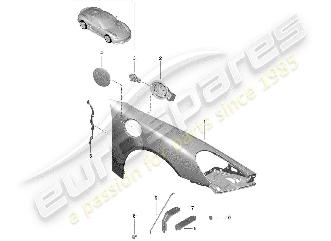 porsche boxster spyder (2016) fender part diagram