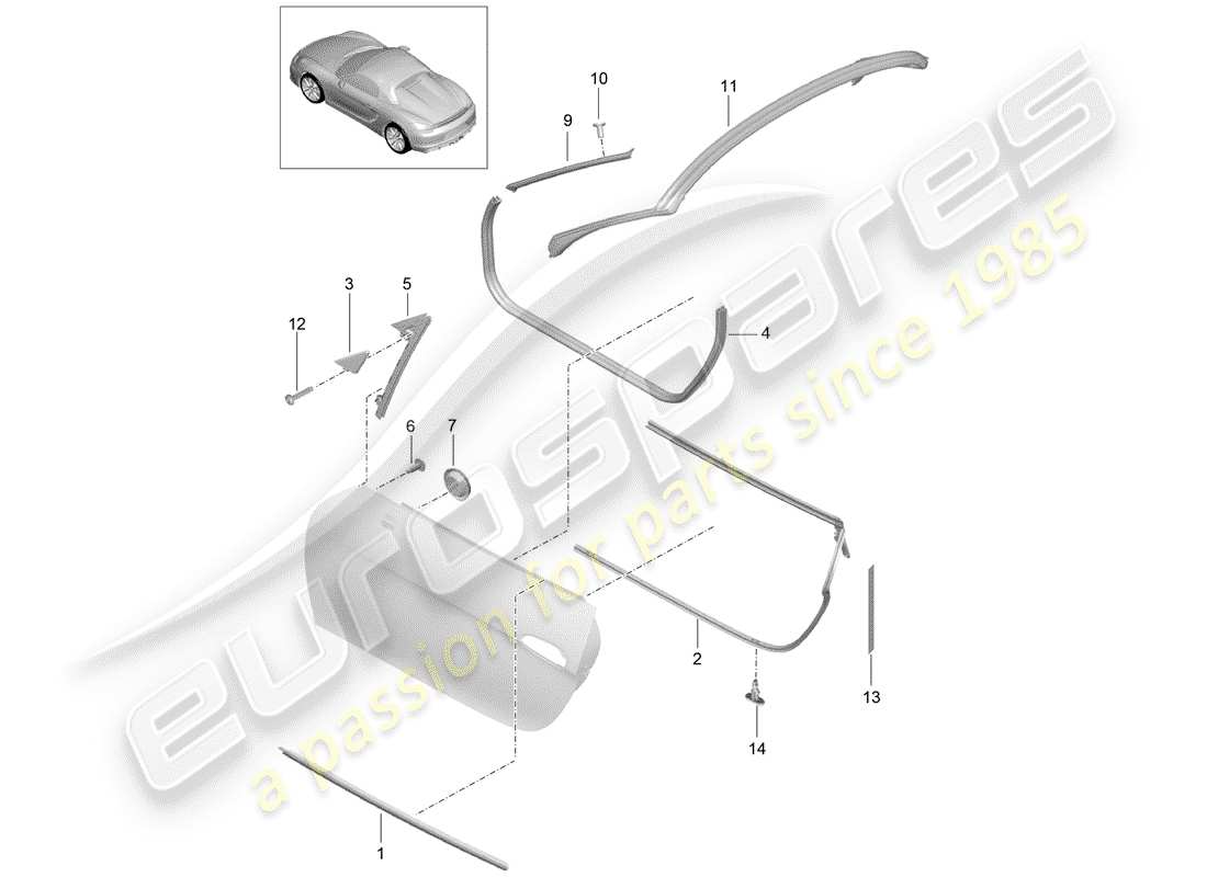 porsche boxster spyder (2016) door seal part diagram