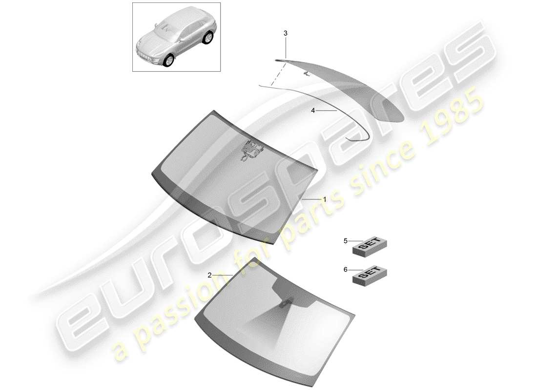 porsche macan (2016) windshield glass part diagram