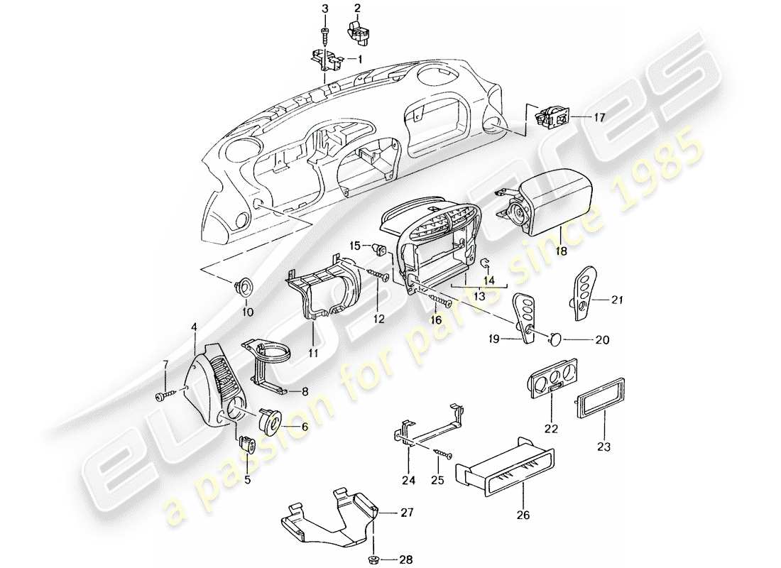 porsche 996 gt3 (2003) accessories - dash panel trim part diagram