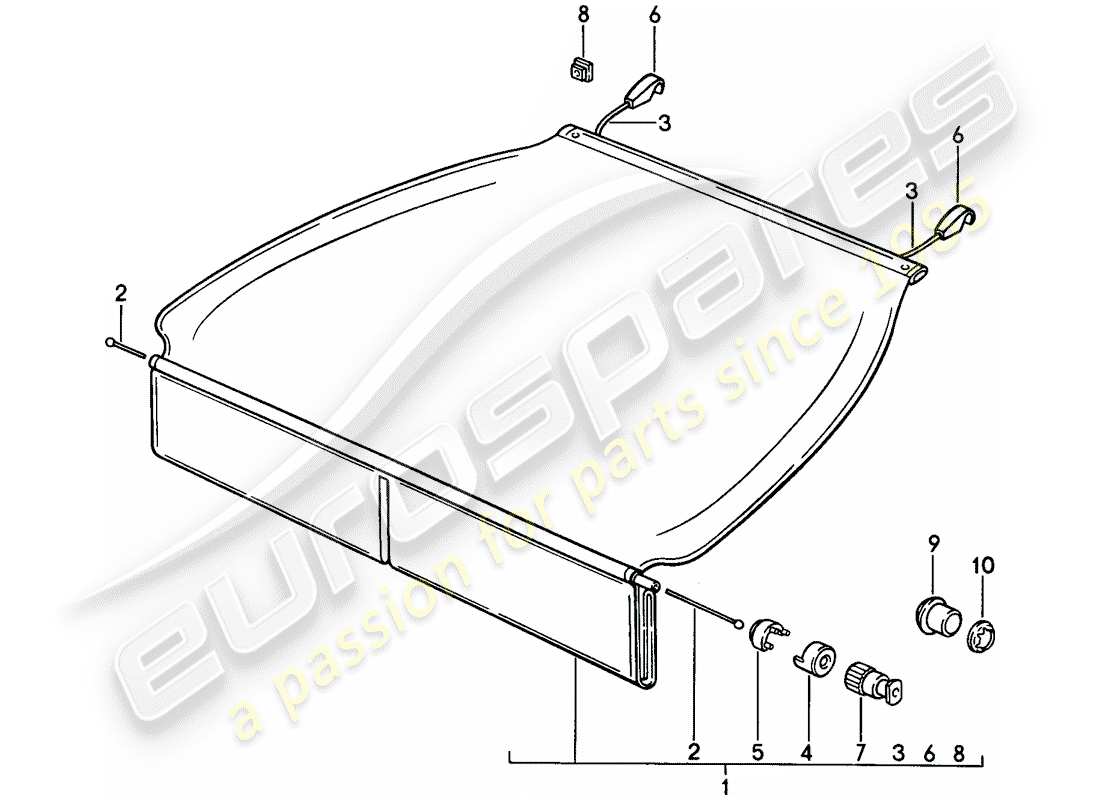 porsche 968 (1995) luggage compartment cover part diagram