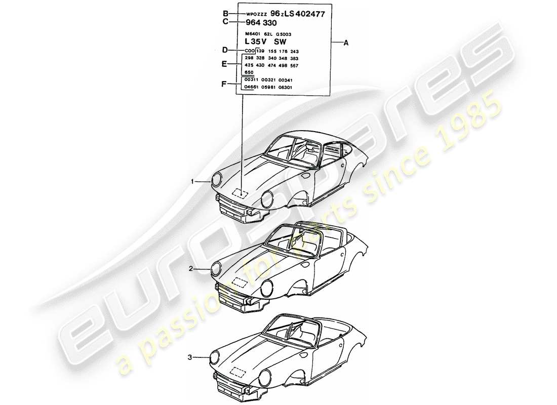 porsche 964 (1989) car body part diagram