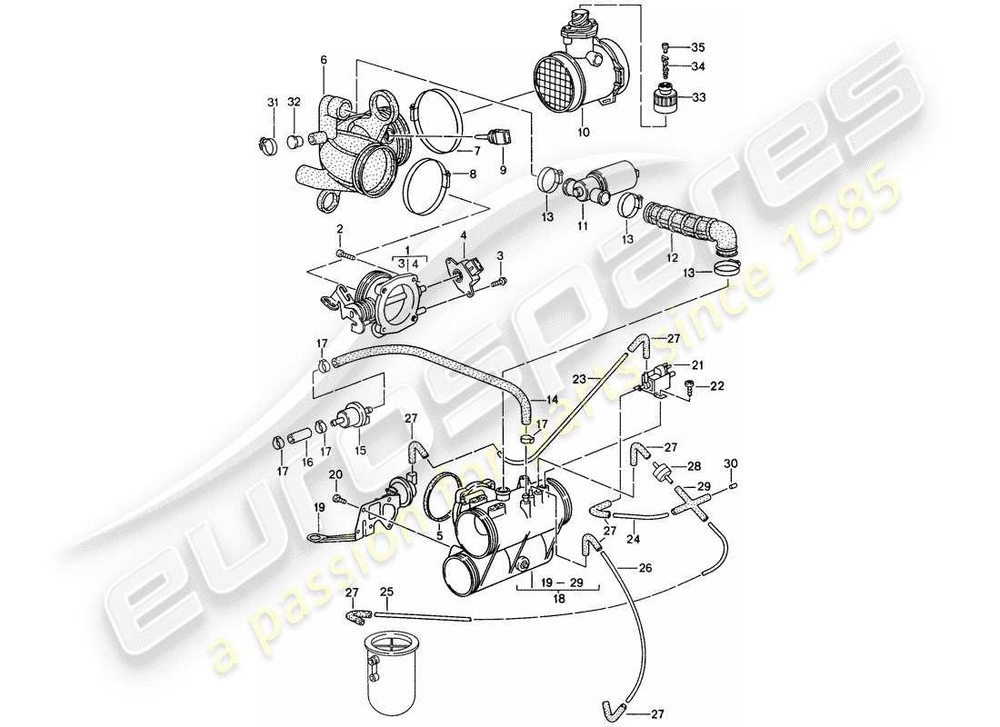 porsche 993 (1994) l-jetronic - flap-nozzle part diagram