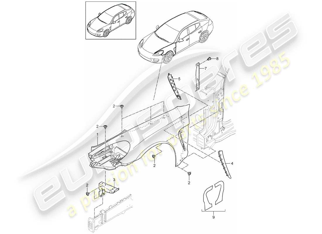 porsche panamera 970 (2011) fender part diagram